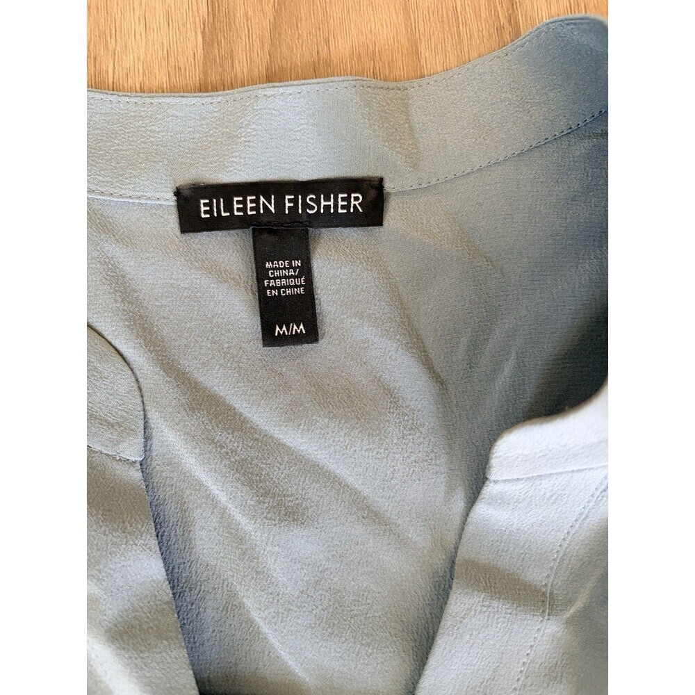 Eileen Fisher Frost Silk Georgette Mandarin Collar Long Sleeve Shirt Women Med - Picture 3 of 7